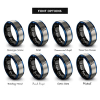 font options for inside engraving on black & blue & grey indy grab rings