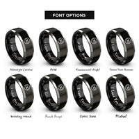 font options for inside engraving on black & gray infinity circle rings