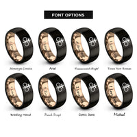 font options for inside engraving on black & rose gold infinity cross rings