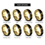 font options for inside engraving on black & gold infinity family heart rings