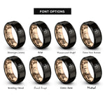 font options for inside engraving on black & rose gold infinity family heart rings