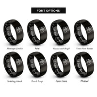 font options for inside engraving on black infinity family heart rings