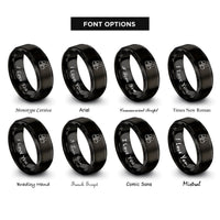 font options for inside engraving on black infinity family heart rings