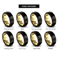 font options for inside engraving on black & gold infinity horse heart rings