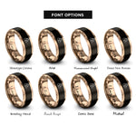 font options for inside engraving on black & rose gold infinity horse heart rings