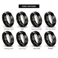 font options for inside engraving on black & silver inline 4 engine rings