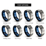 font options for inside engraving on black & blue & grey inline skates rings