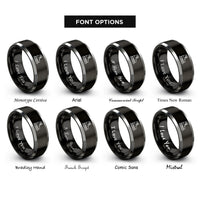 font options for inside engraving on black & grey inline skates rings