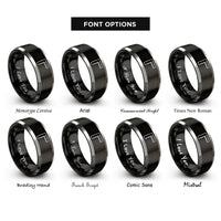font options for inside engraving on black & gray instrument plug rings