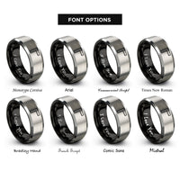 font options for inside engraving on black & grey instrument plug rings