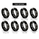 font options for inside engraving on black & silver interlocked fingers heart rings