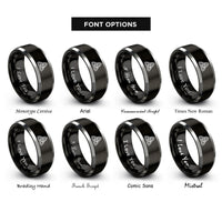 font options for inside engraving on black & gray interlocked triquetras rings