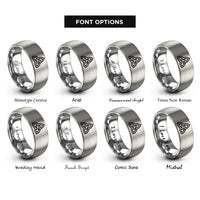 font options for inside engraving on grey interlocked triquetras rings