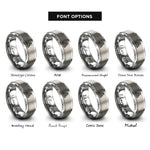 font options for inside engraving on grey interlocked triquetras rings