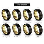 font options for inside engraving on black & gold interlocking circles rings