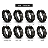 font options for inside engraving on black interlocking circles rings