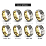 font options for inside engraving on gold & grey interlocking female symbols rings