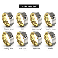font options for inside engraving on gold & gray interlocking female symbols rings