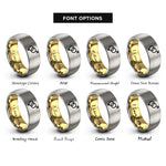 font options for inside engraving on gold & gray interlocking male symbols rings