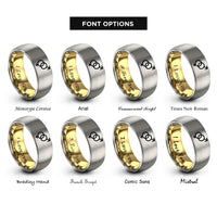 font options for inside engraving on gold & gray interlocking male symbols rings