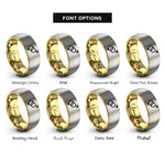 font options for inside engraving on gold & silver interlocking male symbols rings
