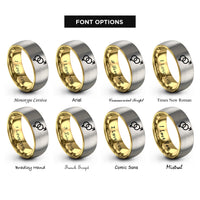 font options for inside engraving on gold & silver interlocking male symbols rings