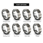 font options for inside engraving on grey interlocking male symbols rings