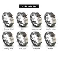 font options for inside engraving on grey interlocking male symbols rings
