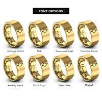 font options for inside engraving on gold intersex circle symbol rings