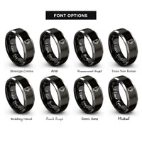 font options for inside engraving on black & gray irish coffee mug rings