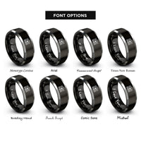font options for inside engraving on black & grey iron bats rings
