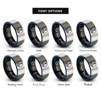 font options for inside engraving on black & blue & grey island beacon circle rings