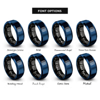 font options for inside engraving on black & blue isobars pressure lines rings