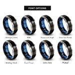 font options for inside engraving on black & blue & silver isohyets rainfall lines rings