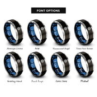 font options for inside engraving on black & blue & silver isohyets rainfall lines rings