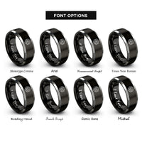 font options for inside engraving on black & grey isometric cube grid rings