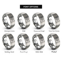 font options for inside engraving on gray isometric cube grid rings