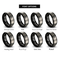 font options for inside engraving on black & silver isometric cubes rings