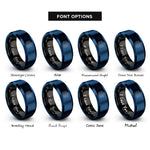 font options for inside engraving on black & blue isometric dot grid rings