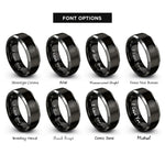 font options for inside engraving on black & gray isometric dot grid rings