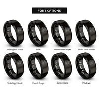 font options for inside engraving on black isometric dot grid rings