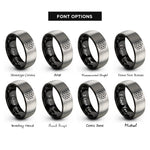 font options for inside engraving on black & silver isometric line grid rings