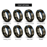 font options for inside engraving on gunmetal & blue isotherm lines rings