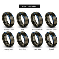 font options for inside engraving on gunmetal & blue isotherm lines rings