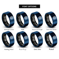 font options for inside engraving on black & blue isotherms temperature lines rings