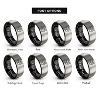 font options for inside engraving on black & gray ivy vine rings