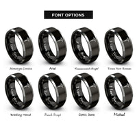 font options for inside engraving on black & silver jackhammer rings