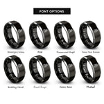 font options for inside engraving on black & silver jain om lotus rings