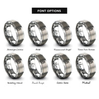 font options for inside engraving on grey jain om lotus rings