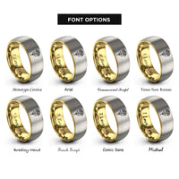 font options for inside engraving on gold & grey january carnation rings